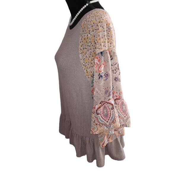 Umgee Medium Patchwork 3/4 Sleeve Top - Picture 6 of 10